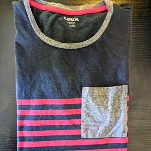 Men's Large Striped Carbon T-shirt Grey Black and Red